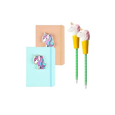 Novelty promotional kids gift popular pencil cap squishy notebook diary unicorn stationary set